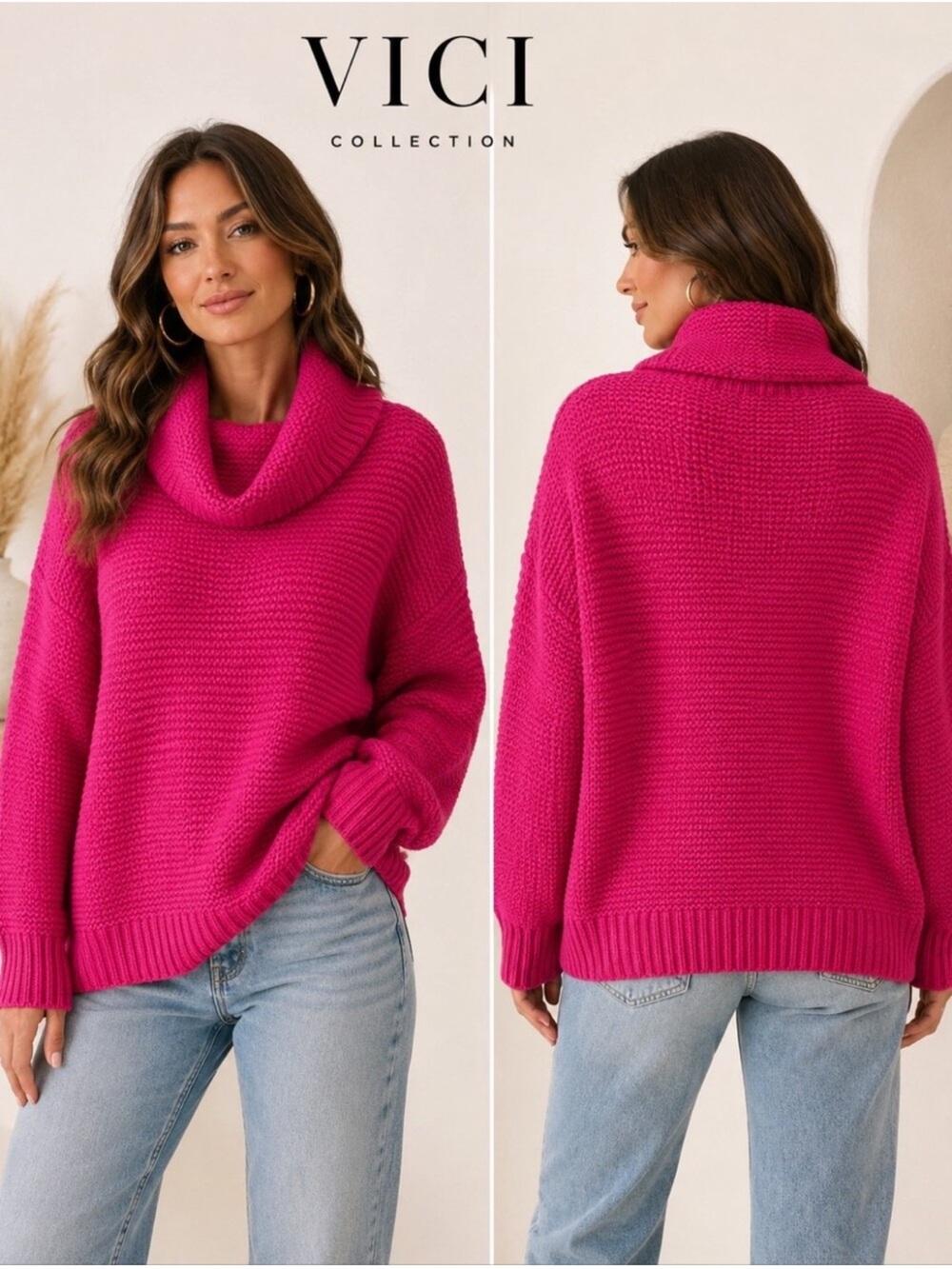 Vici Pink Cozy Cowl Neck Sweater